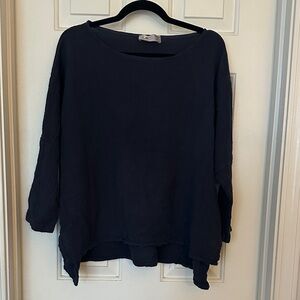 Tina Stephen’s made in Italy one size dolman navy cotton linen top Lagenlook